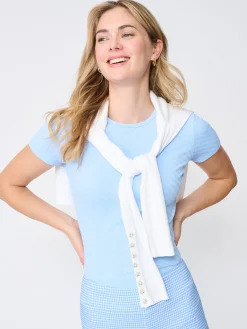 Allie Cap Sleeve Tee In Fernwood Geo Jacquard