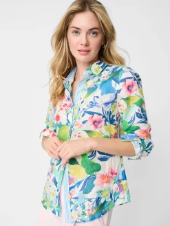 Lois Linen Shirt In Floral Reef Stripe