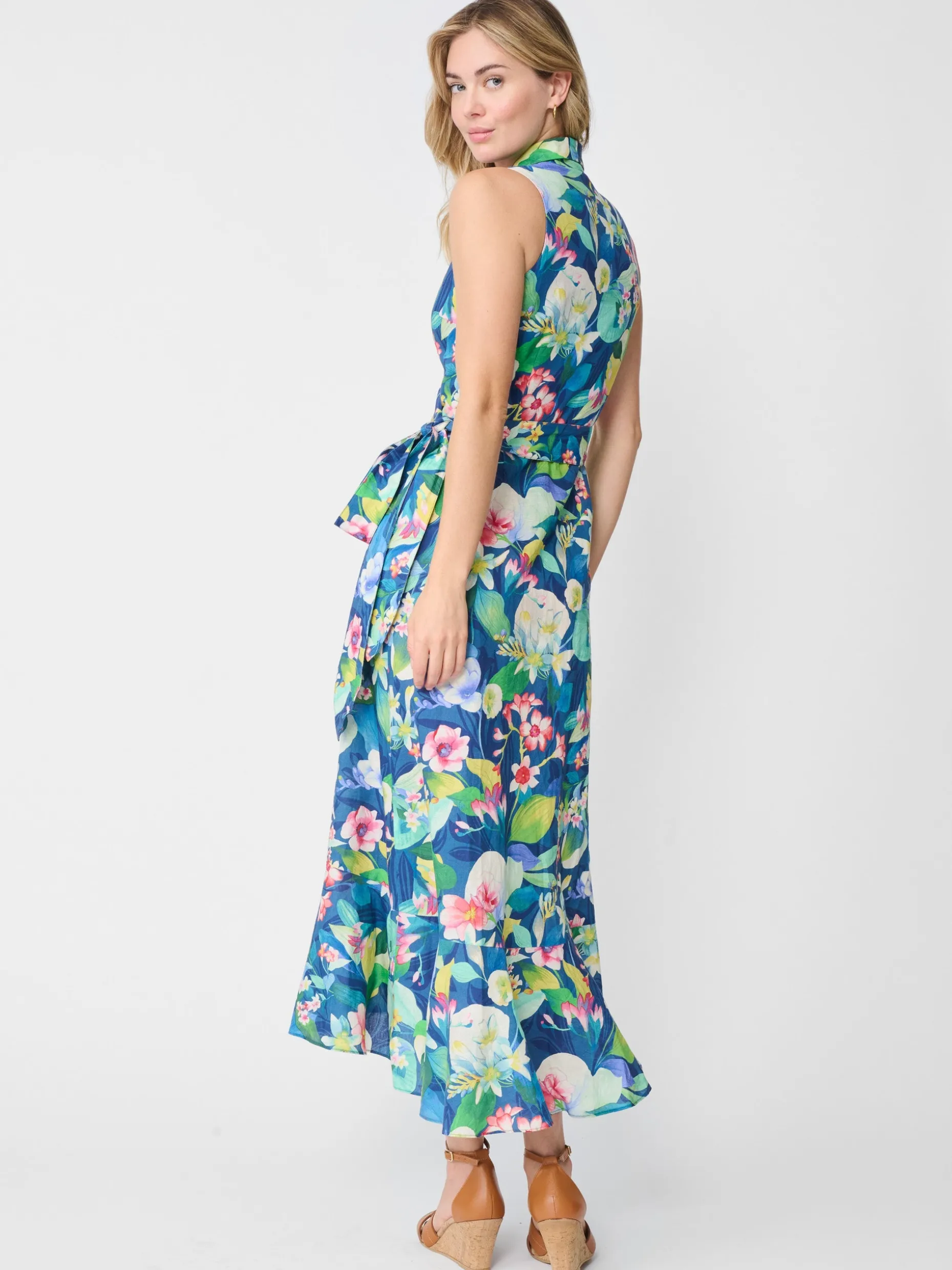 Miramar Linen Dress In Floral Reef
